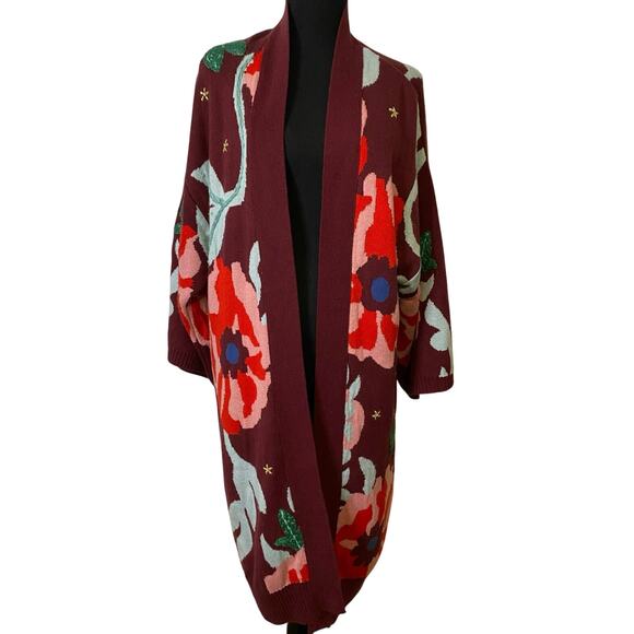 ANTHROPOLOGIE Embroidered floral Long OS Open Long Sweater Red
Cotton Blend - Picture 1 of 10